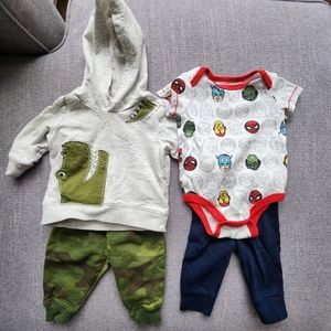 Marvel Carter's 2 outfits hooded sweatshirt camo pants Spider Man Hulk
